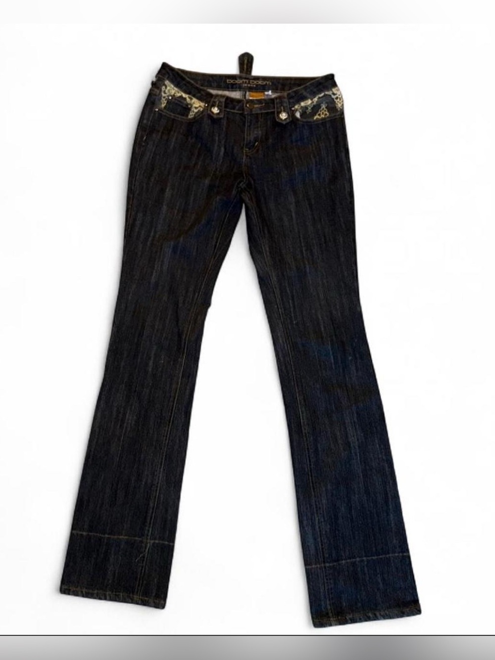 Boom Boom Jeans Dark Blue Flare Jeans with Gold Lace Embellished Waist Size 11